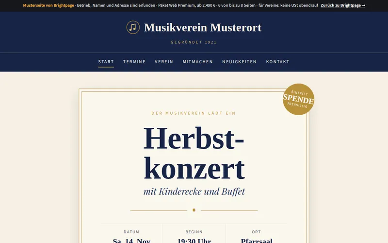 Startseite der Musterseite Musikverein Musterort