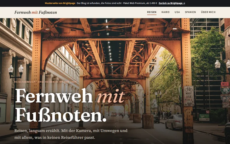 Startseite der Musterseite Reiseblog